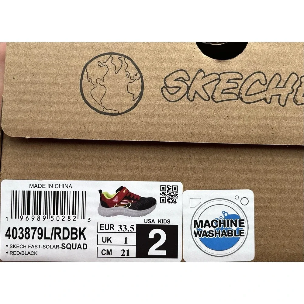 Skechers Squad Youth Boys Slip On Sneakers Size 2 Black/Red/Yellow Lightweight